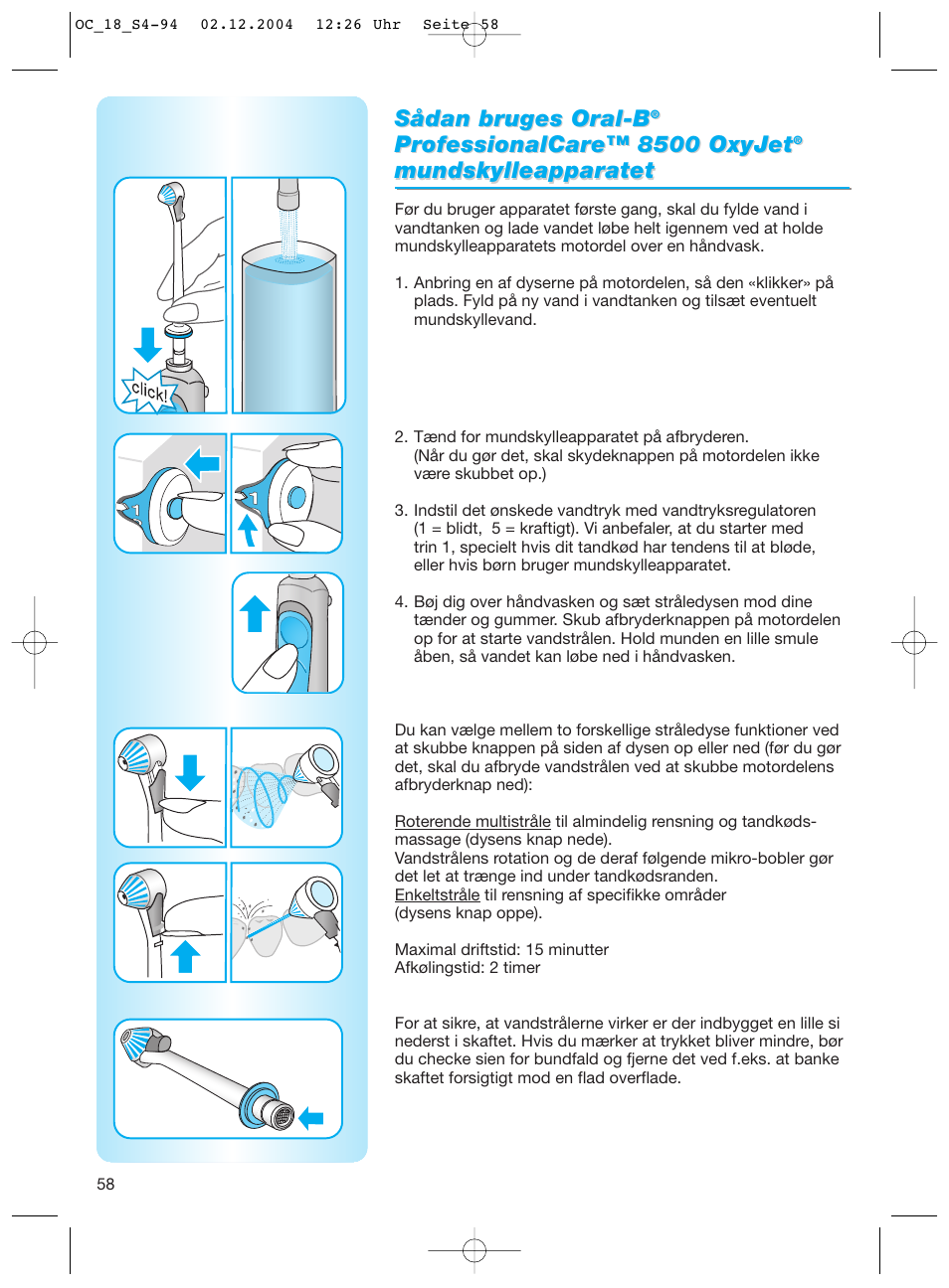 Sådan br, Sådan br uges oral-b uges oral-b, Mundskylleapparatet | Braun 8500 Series User Manual | Page 58 / 92