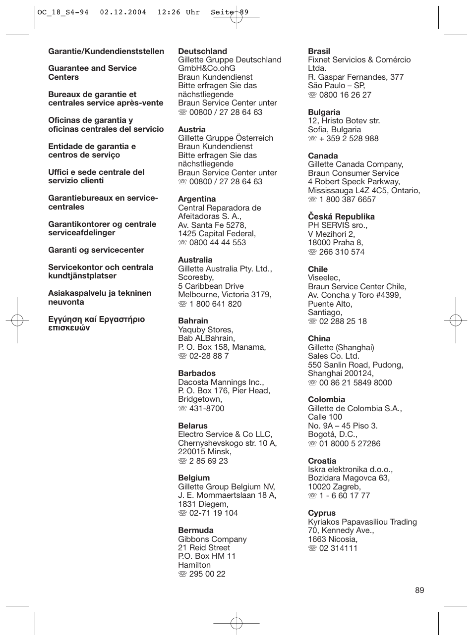 Braun 8500 Series User Manual | Page 89 / 92