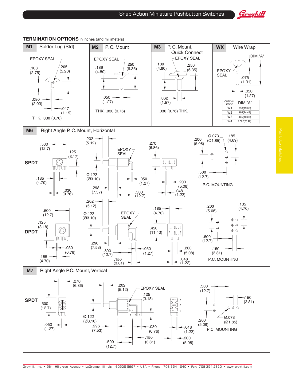 Snap action miniature pushbutton switches | Grayhill Pushbutton switches: Snap Action 38C Series User Manual | Page 2 / 5