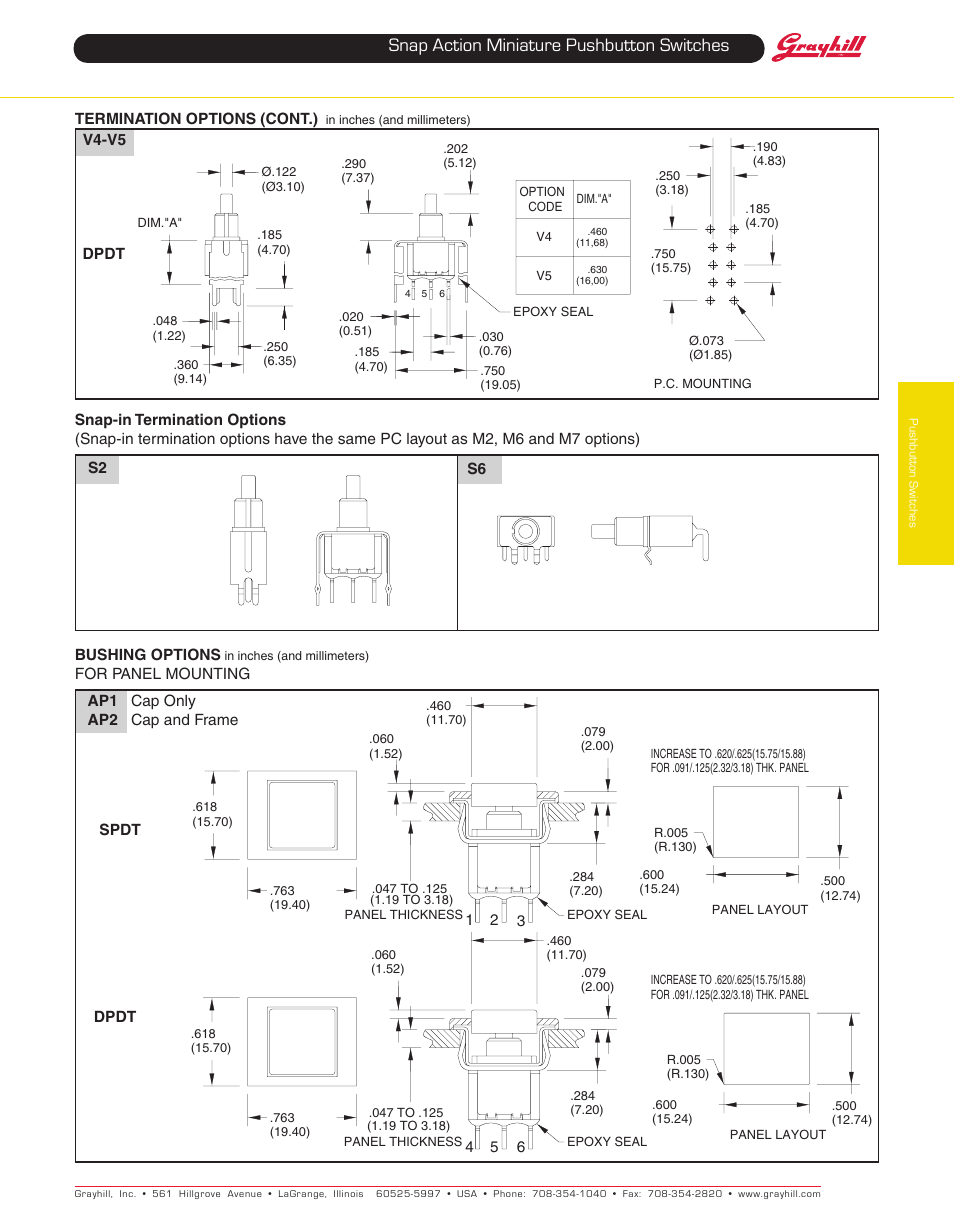 Snap action miniature pushbutton switches | Grayhill Pushbutton switches: Snap Action 38C Series User Manual | Page 4 / 5