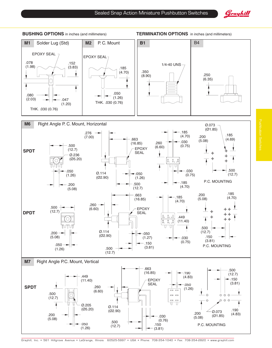 Sealed snap action miniature pushbutton switches | Grayhill Pushbutton switches: Snap Action 38E Series User Manual | Page 2 / 5