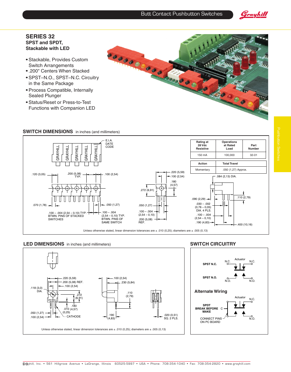 Grayhill Pushbutton switches: Butt Contact 32 Series User Manual | 2 pages