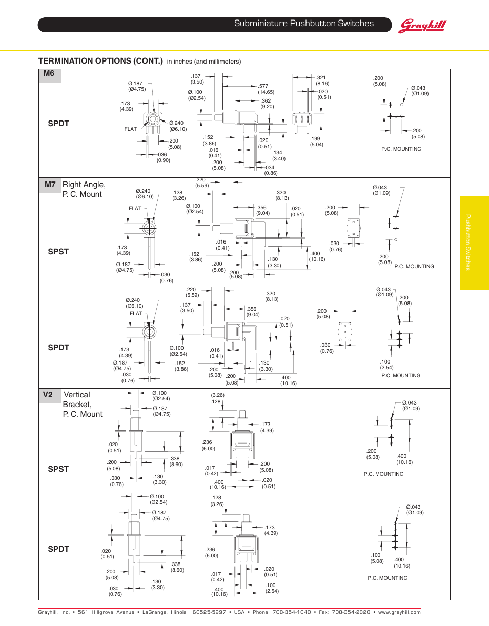 Subminiature pushbutton switches, M6 termination options (cont.) | Grayhill Pushbutton switches: Butt Contact 38F Series User Manual | Page 3 / 4