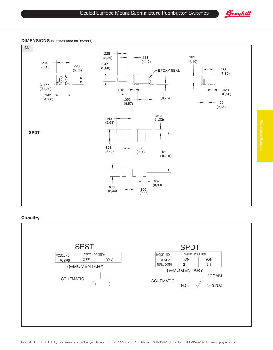 Spdt spst, Momentary | Grayhill Pushbutton switches: Butt Contact 38H Series User Manual | Page 3 / 4