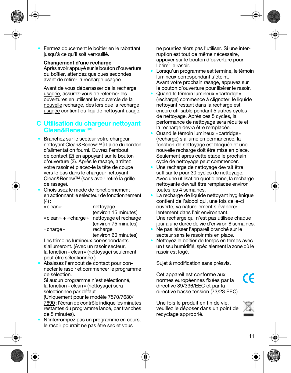 C utilisation du chargeur nettoyant clean&renew | Braun 5301 User Manual | Page 10 / 40