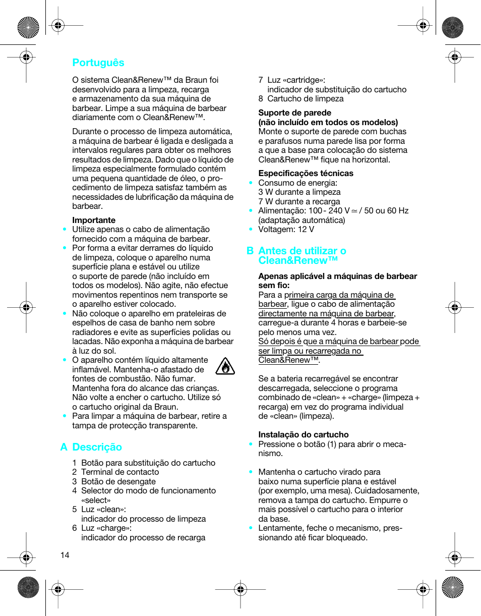 Português, A descrição, B antes de utilizar o clean&renew | Braun 5301 User Manual | Page 13 / 40