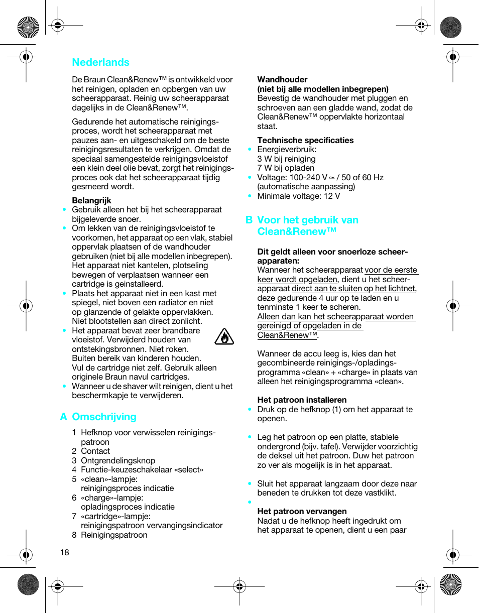 Nederlands, A omschrijving, B voor het gebruik van clean&renew | Braun 5301 User Manual | Page 17 / 40