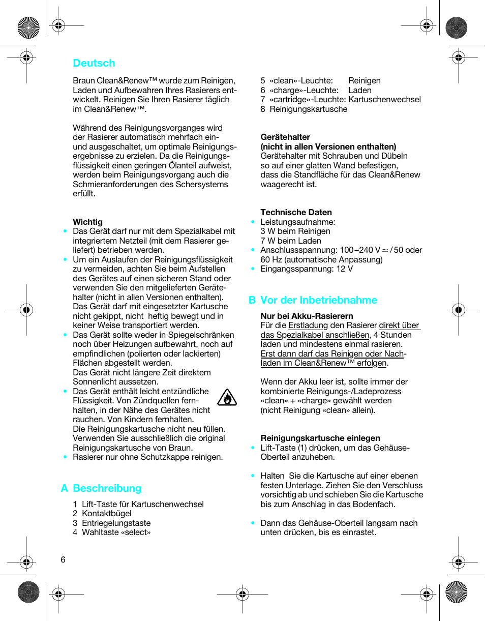A beschreibung, B vor der inbetriebnahme, Deutsch | Braun 5301 User Manual | Page 5 / 40