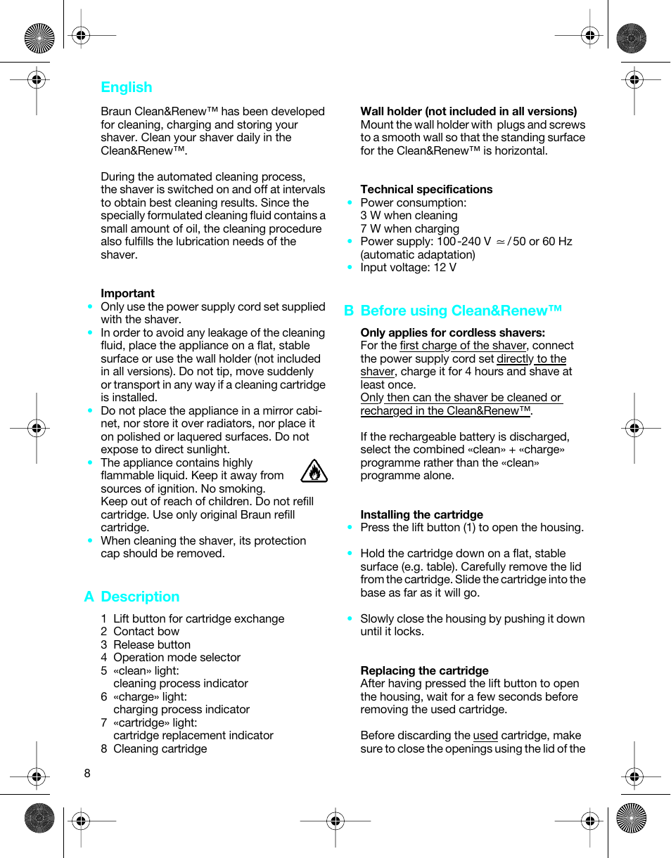 English, A description, B before using clean&renew | Braun 5301 User Manual | Page 7 / 40