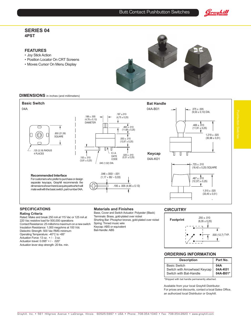 Grayhill Joysticks/NavCoders 04A Series User Manual | 1 page
