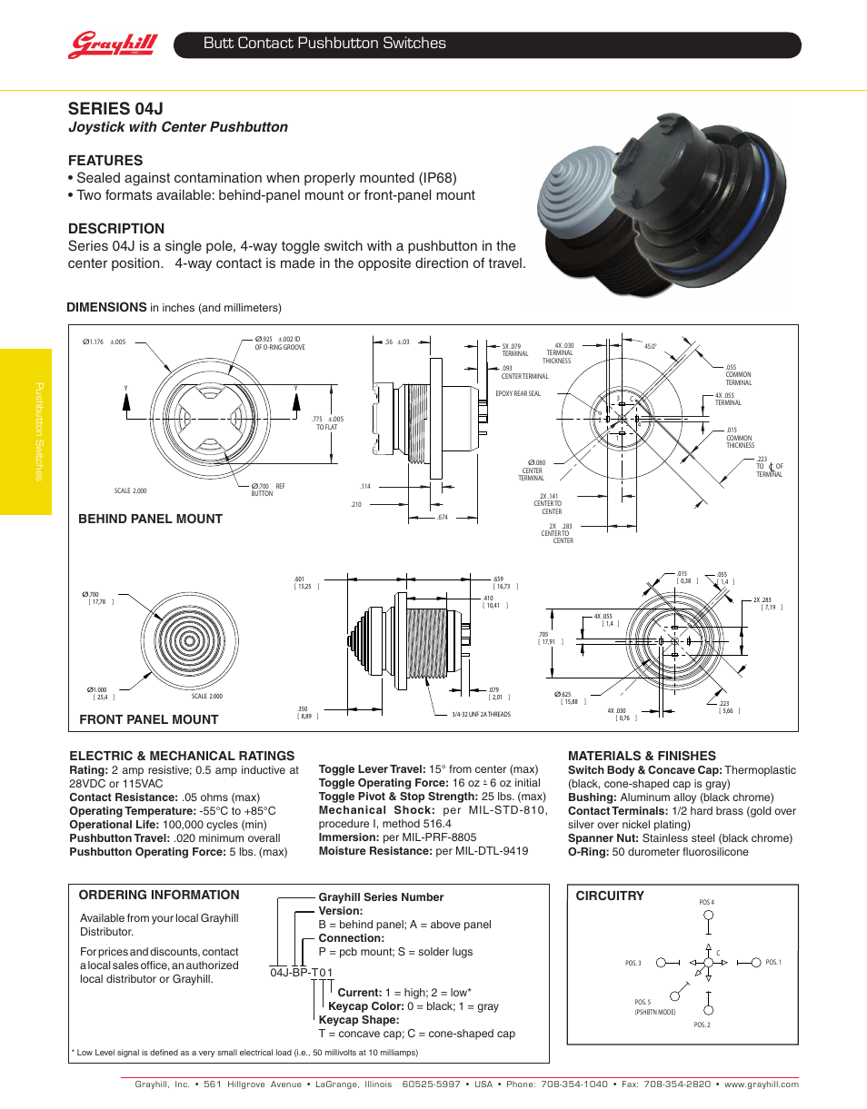 Grayhill Joysticks/NavCoders 04J Series User Manual | 1 page
