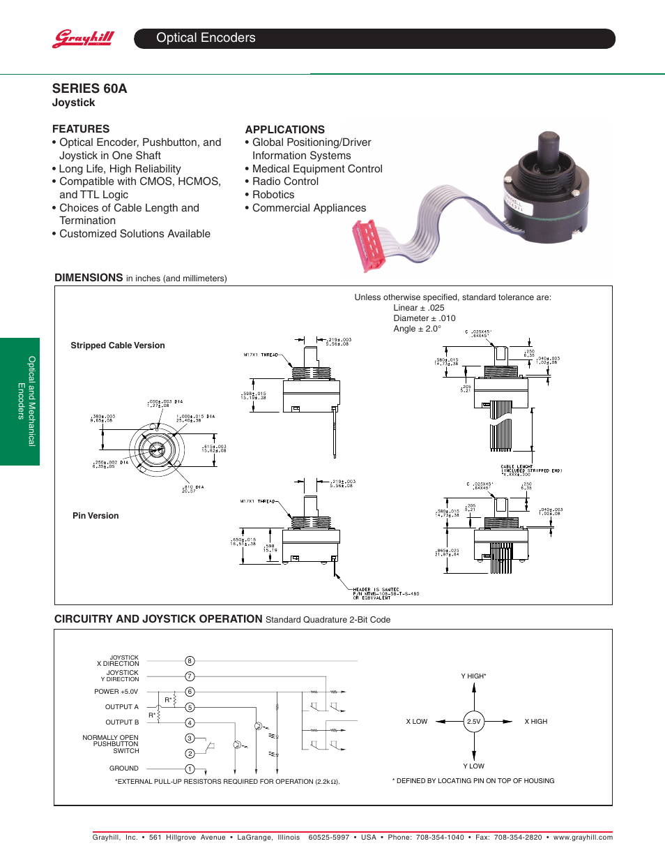 Grayhill Joysticks/NavCoders 60A Series User Manual | 2 pages