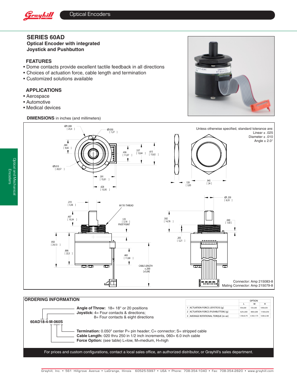 Grayhill Joysticks/NavCoders 60AD Series User Manual | 2 pages