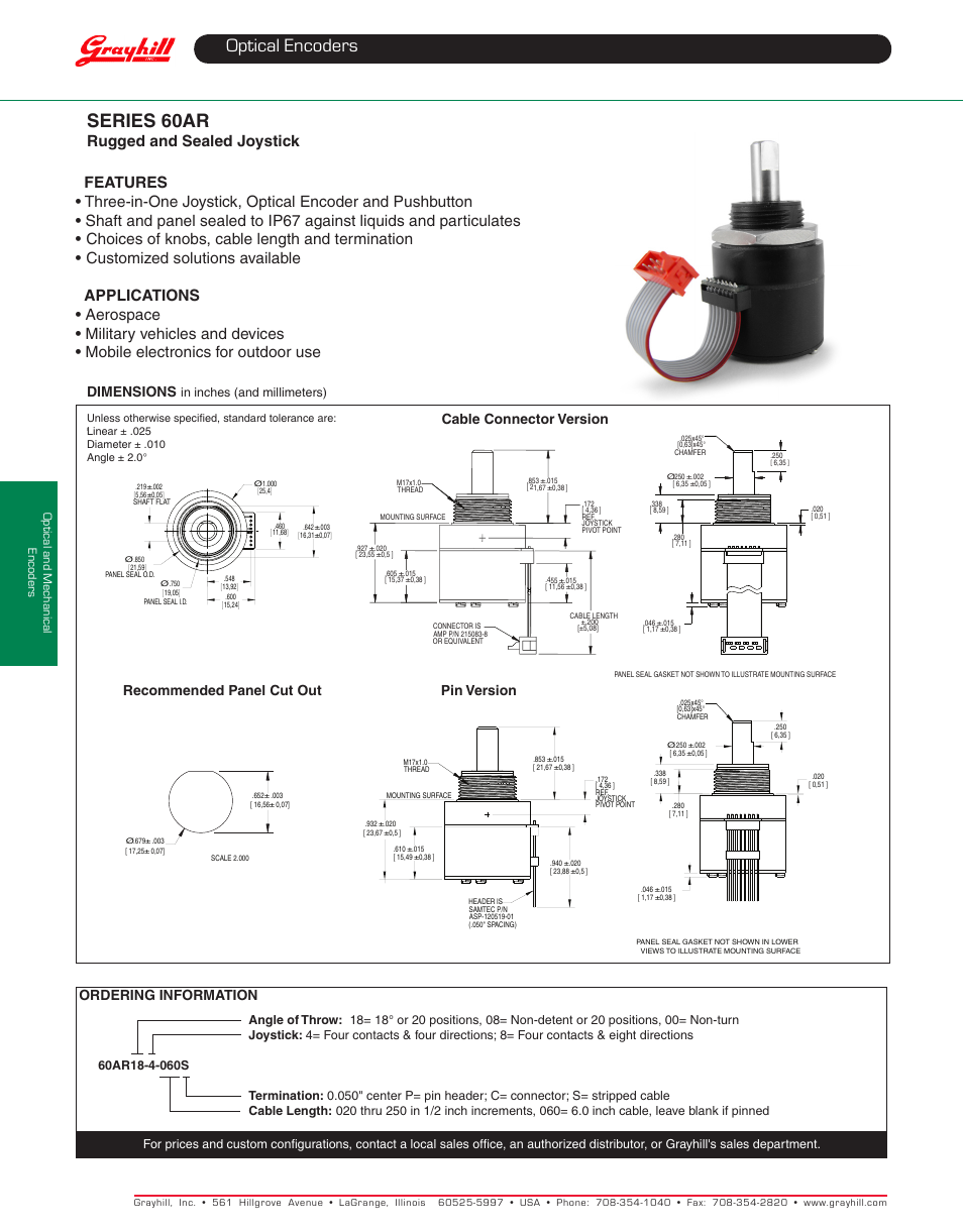 Grayhill Joysticks/NavCoders 60AR Series User Manual | 2 pages