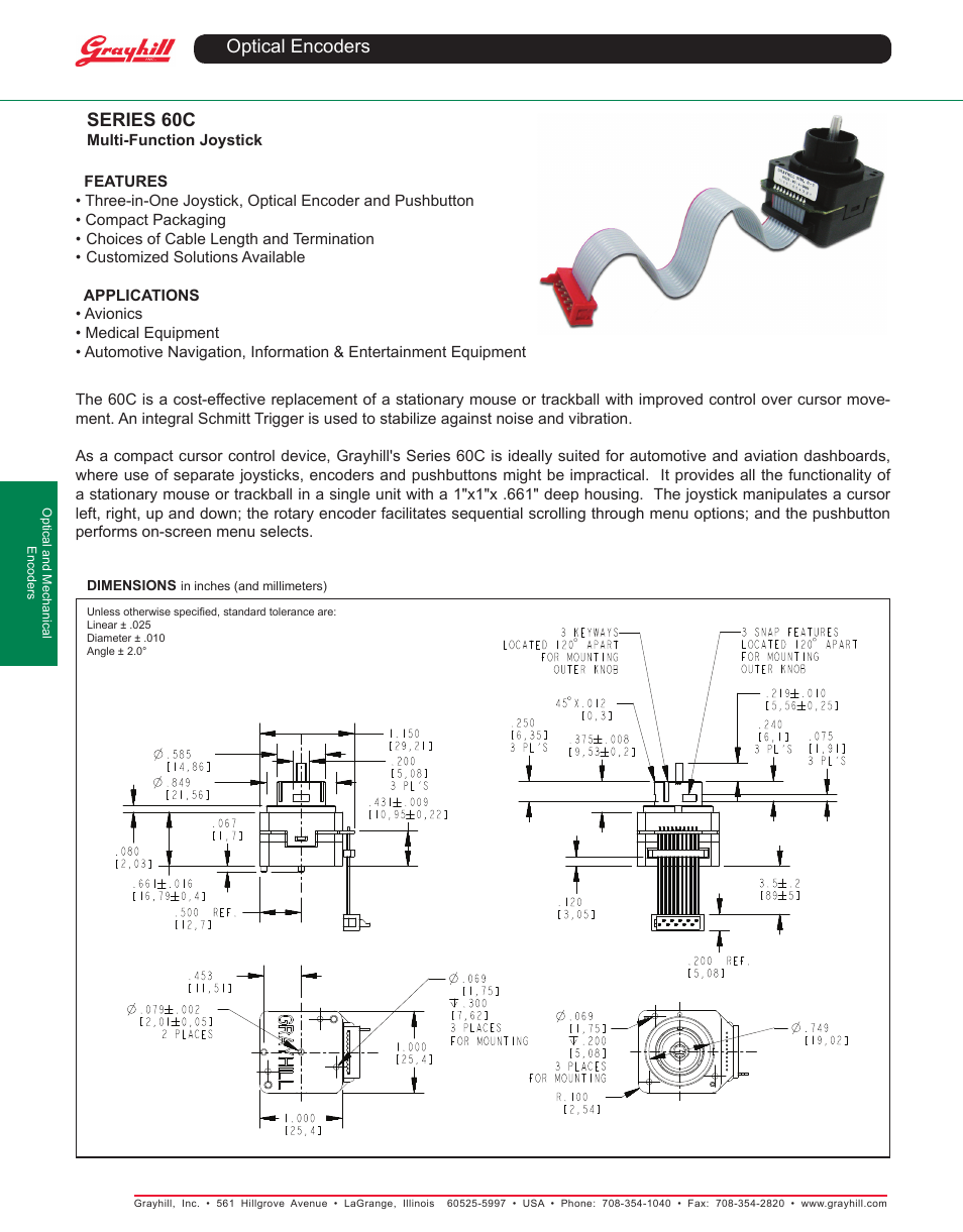 Grayhill Joysticks/NavCoders 60C Series User Manual | 3 pages