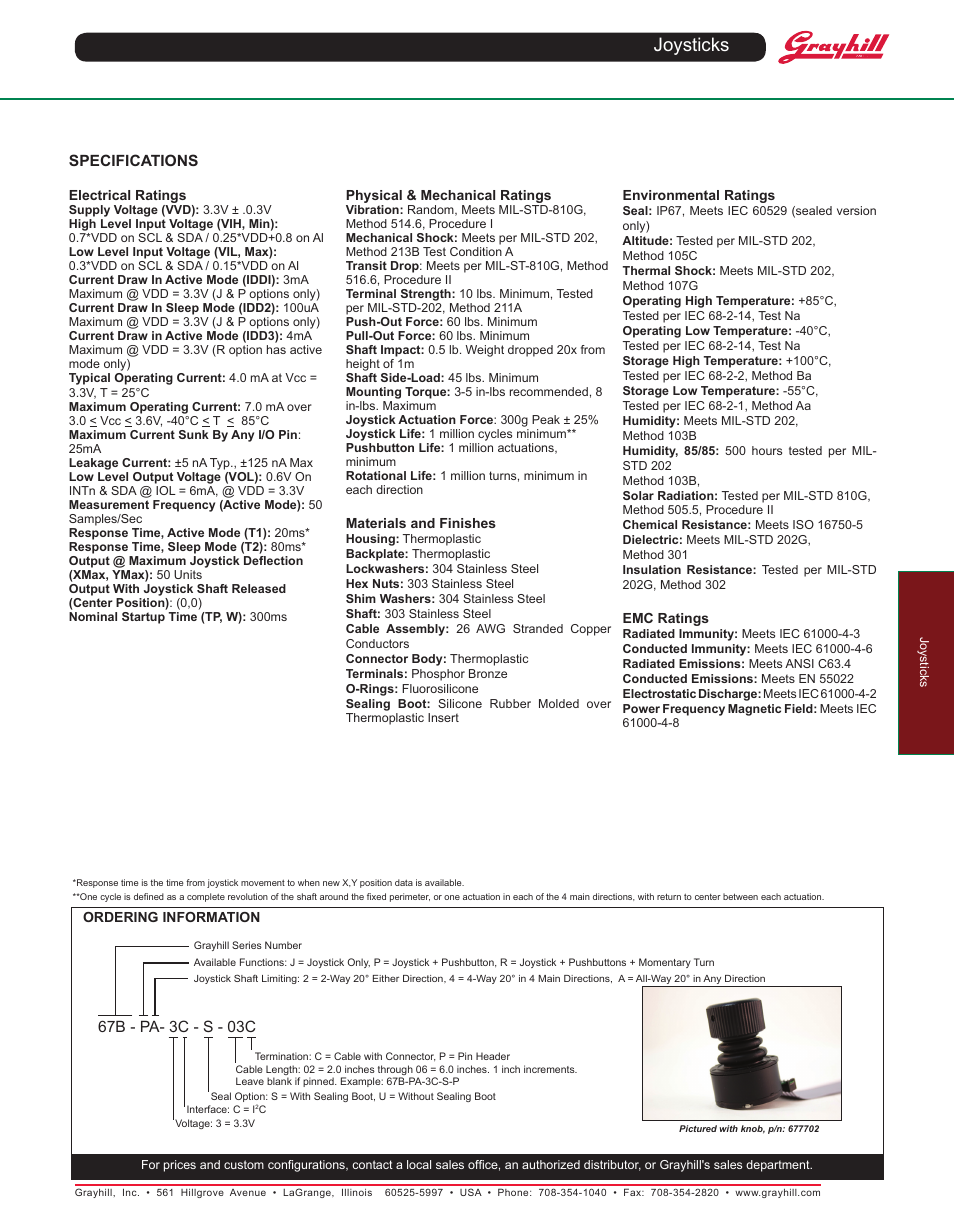 Joysticks | Grayhill Joysticks/NavCoders 67B Series User Manual | Page 3 / 4