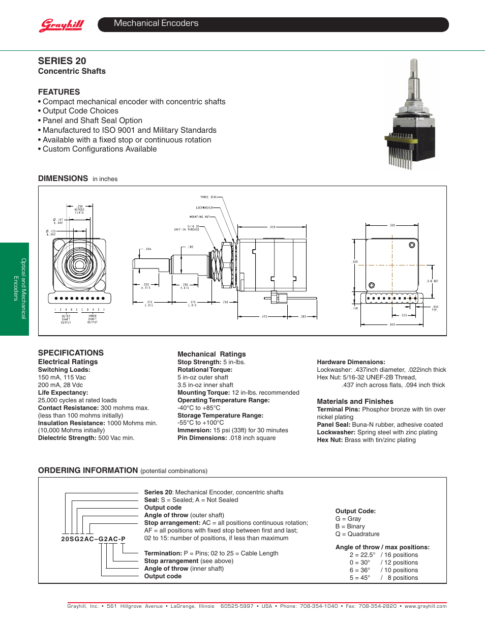 Grayhill Mechanical Rotary Encoders 20 Series User Manual | 1 page