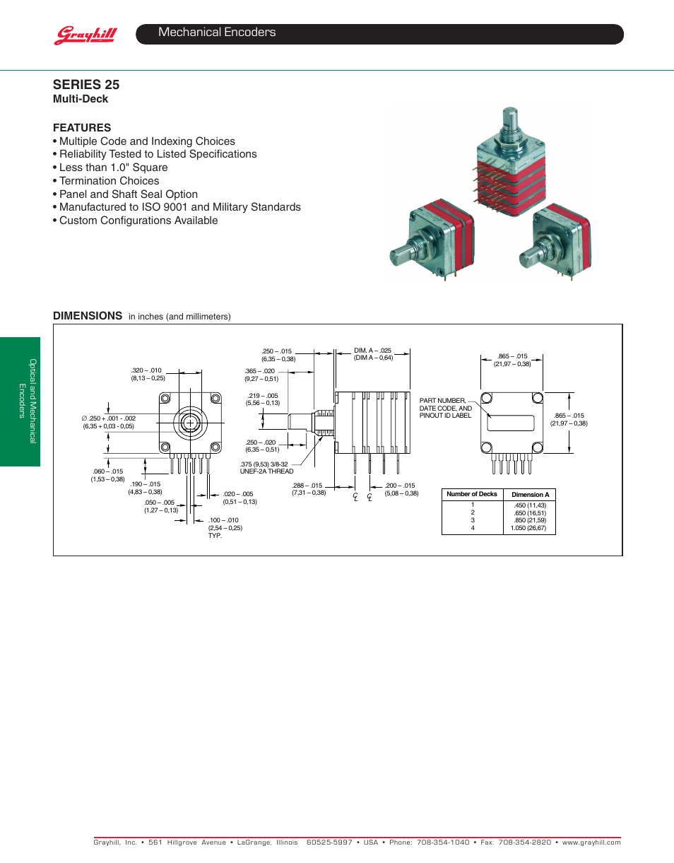 Grayhill Mechanical Rotary Encoders 25 Series User Manual | 2 pages