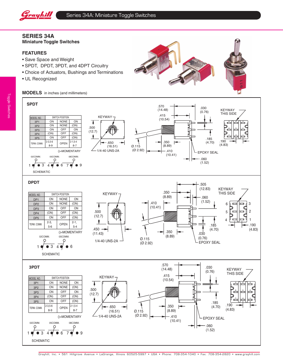 Grayhill Toggle Switches 34A Series User Manual | 6 pages