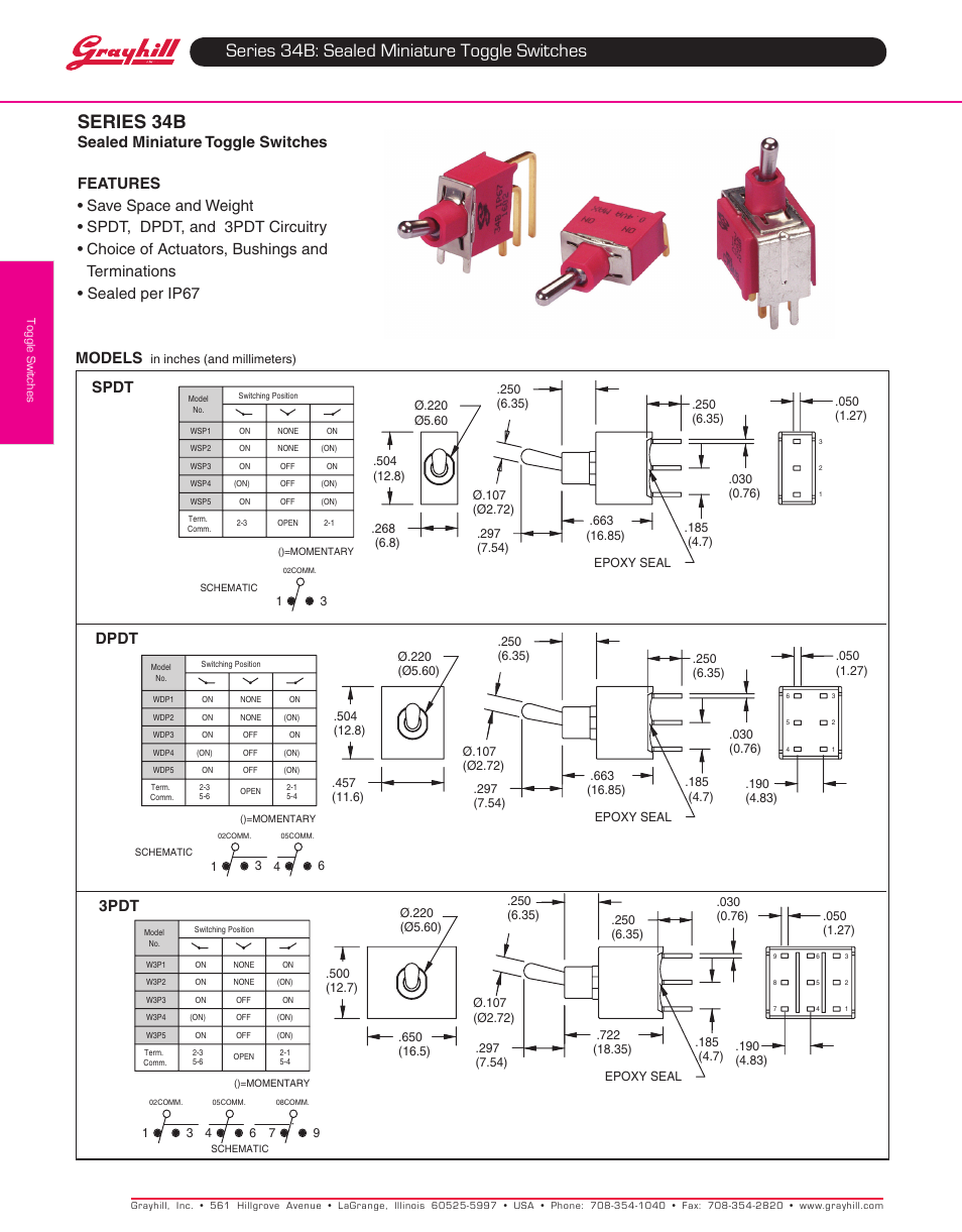 Grayhill Toggle Switches 34B Series User Manual | 4 pages