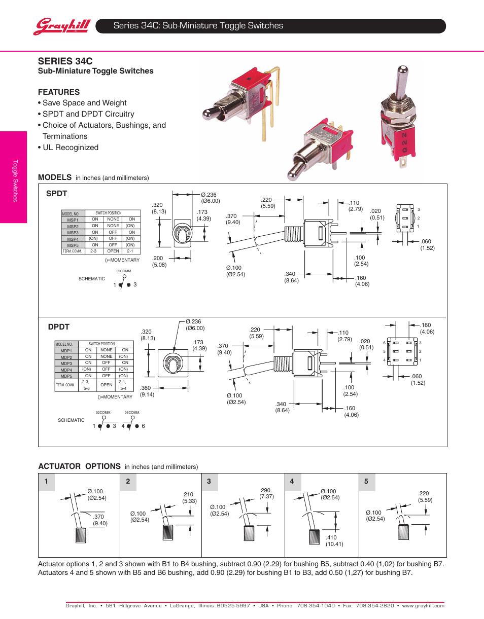Grayhill Toggle Switches 34C Series User Manual | 4 pages