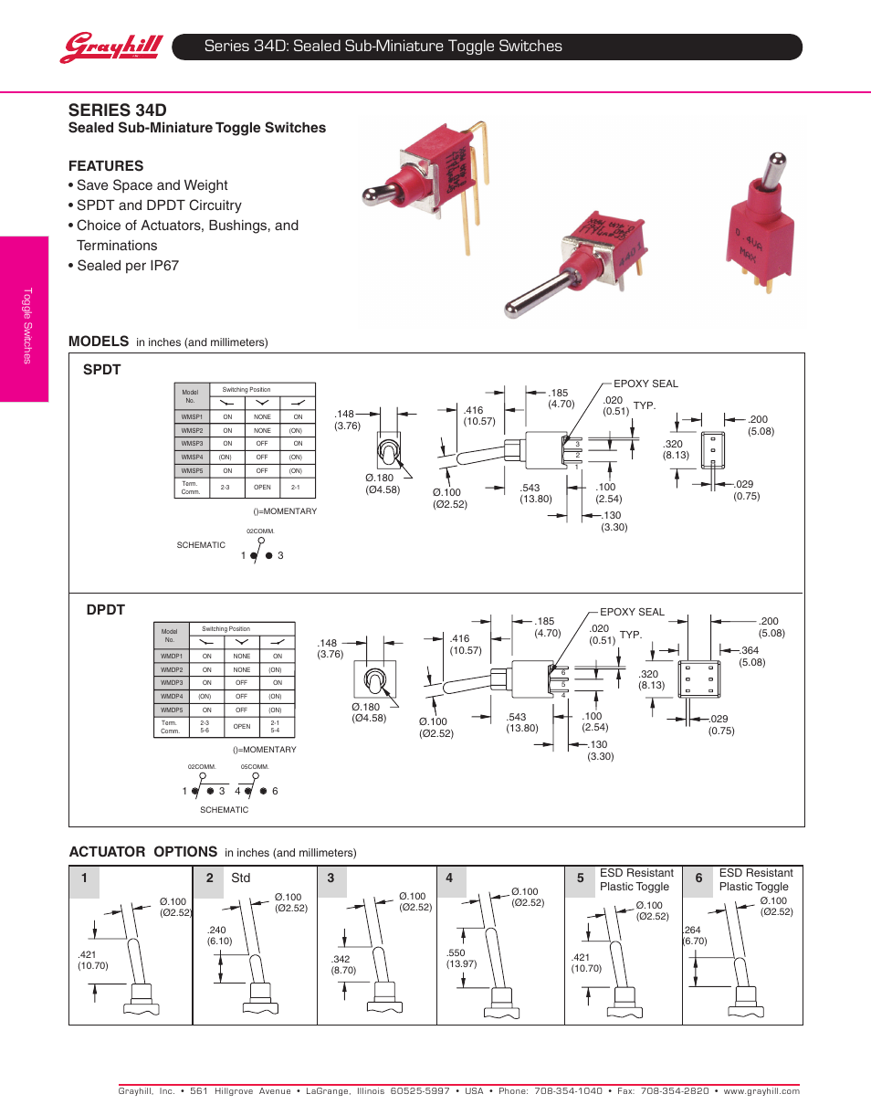 Grayhill Toggle Switches 34D Series User Manual | 3 pages