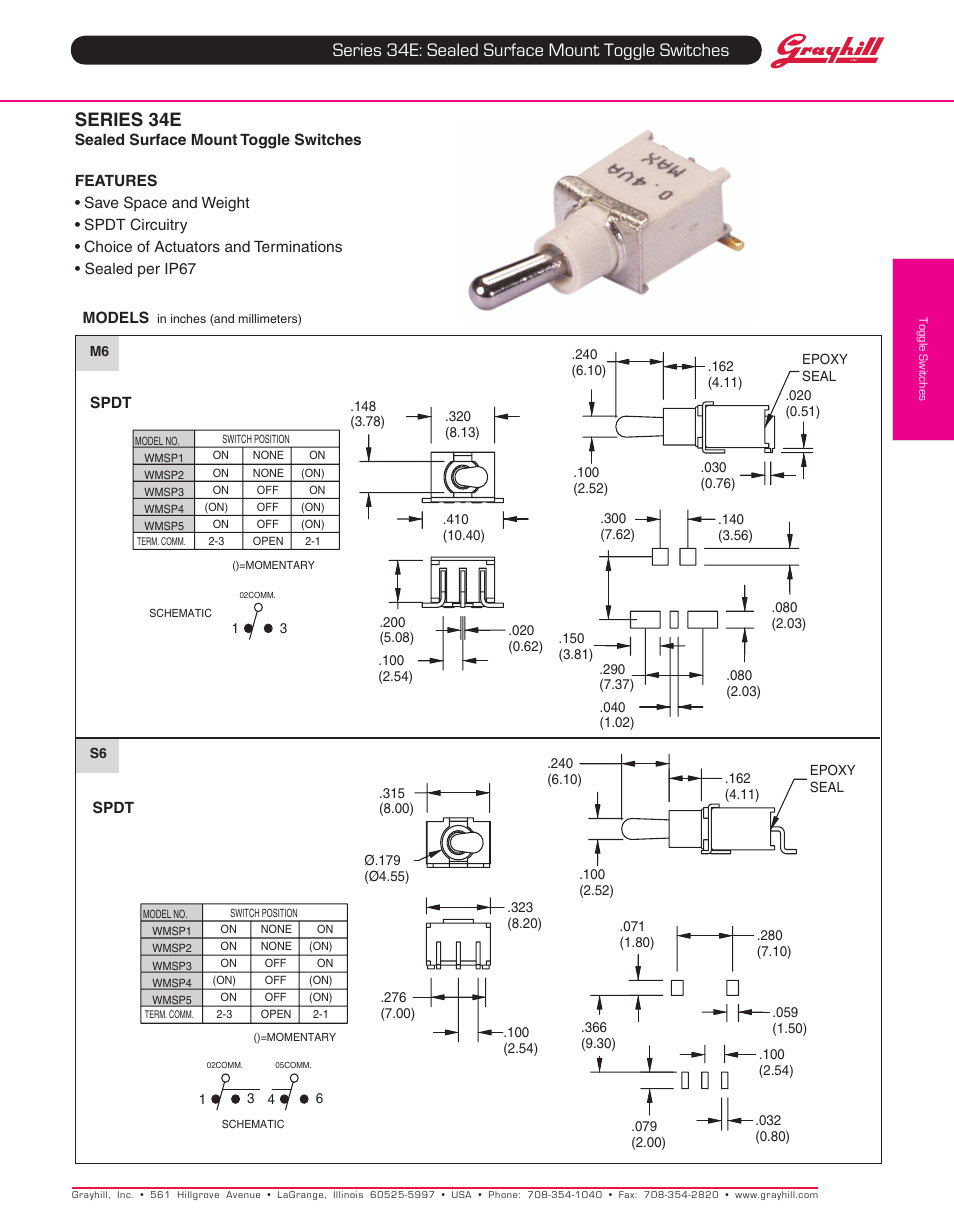 Grayhill Toggle Switches 34E Series User Manual | 4 pages