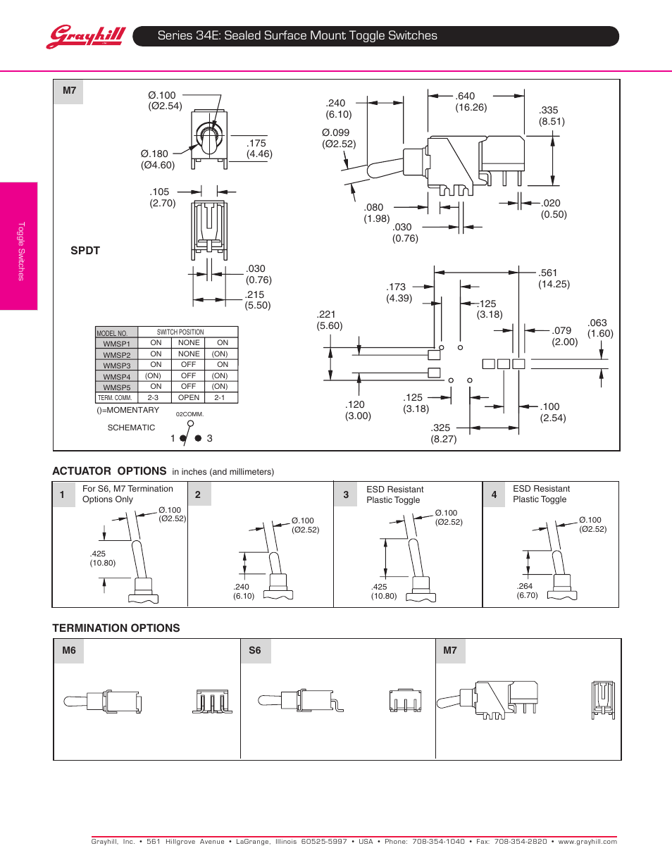 Series 34e: sealed surface mount toggle switches | Grayhill Toggle Switches 34E Series User Manual | Page 2 / 4