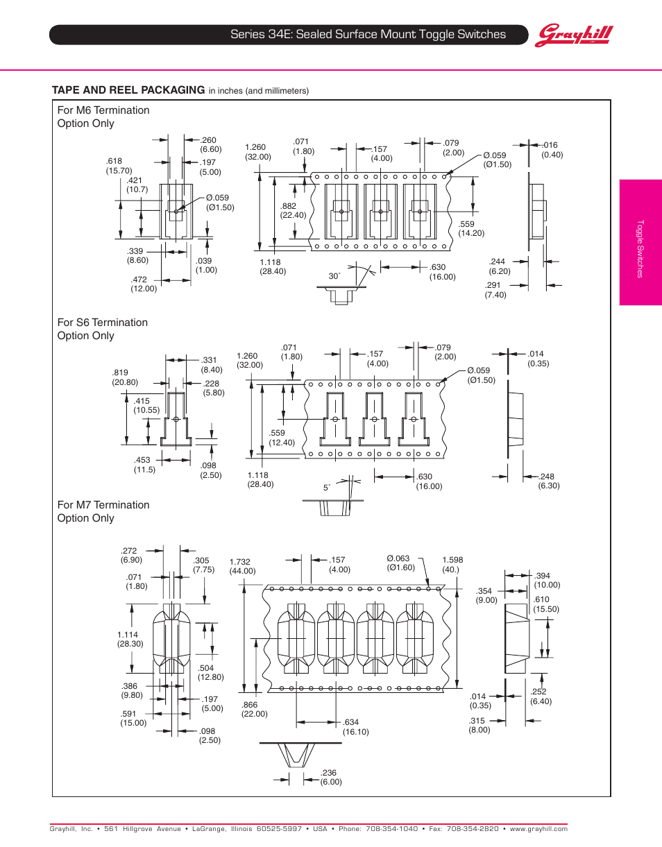 Series 34e: sealed surface mount toggle switches | Grayhill Toggle Switches 34E Series User Manual | Page 3 / 4