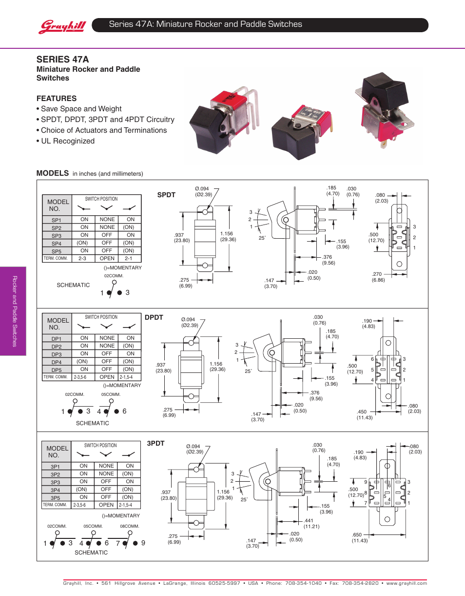 Grayhill Rocker Switches 47A Series User Manual | 6 pages