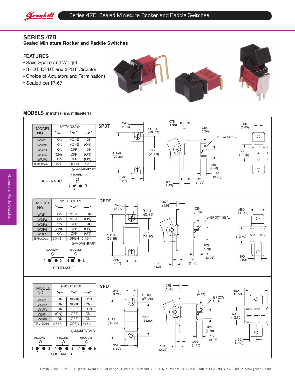 Grayhill Rocker Switches 47B Series User Manual | 6 pages