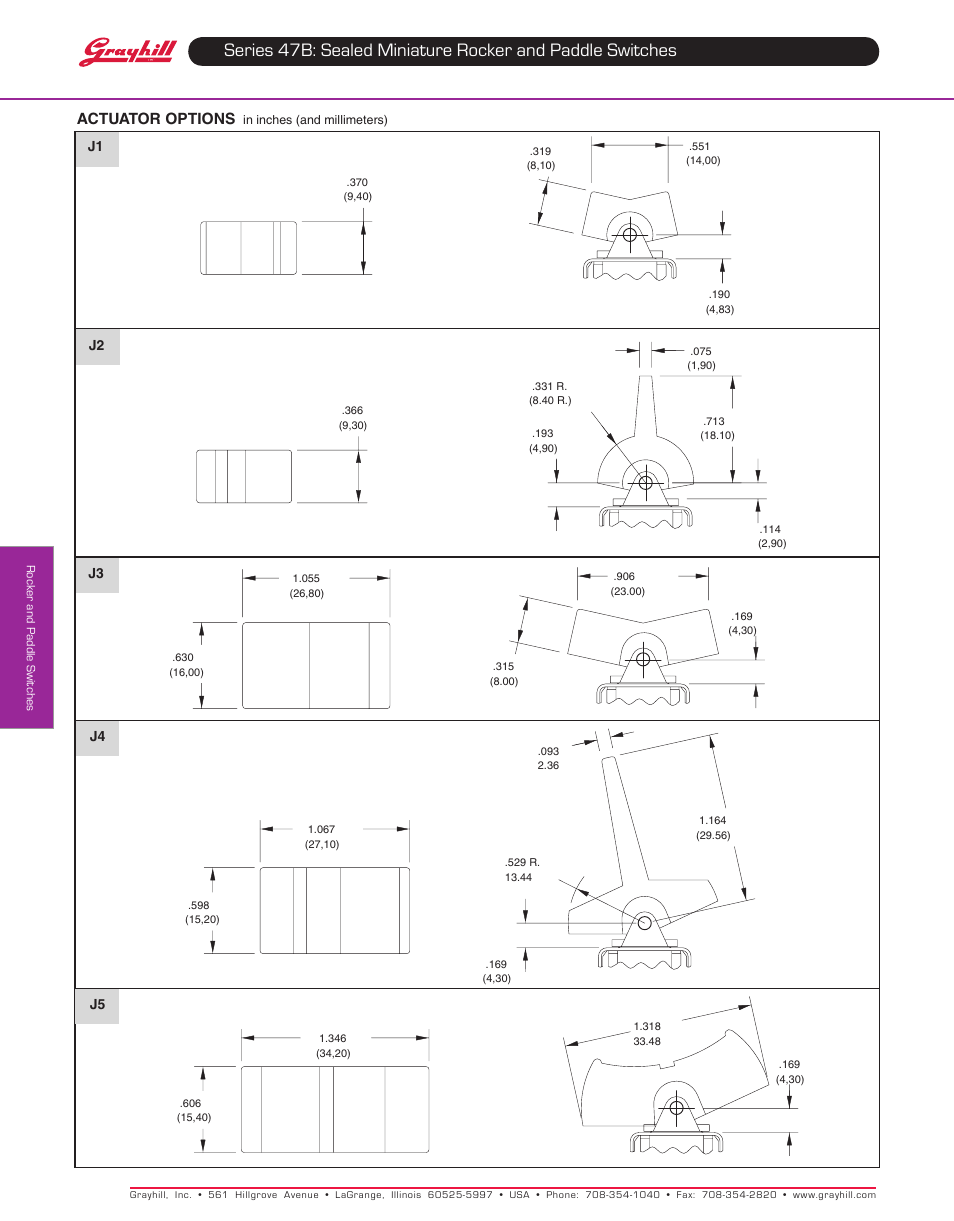 Actuator options | Grayhill Rocker Switches 47B Series User Manual | Page 3 / 6