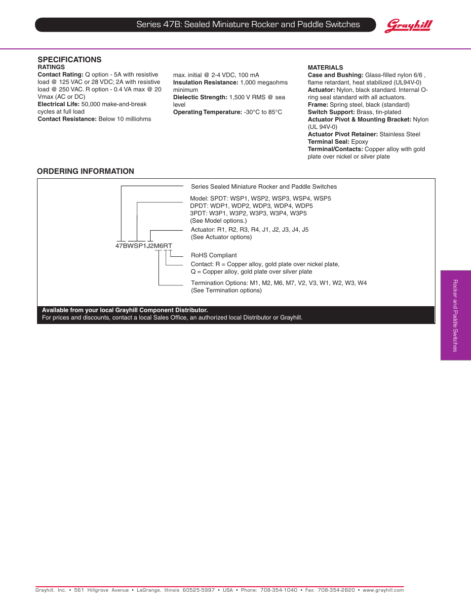 Grayhill Rocker Switches 47B Series User Manual | Page 6 / 6