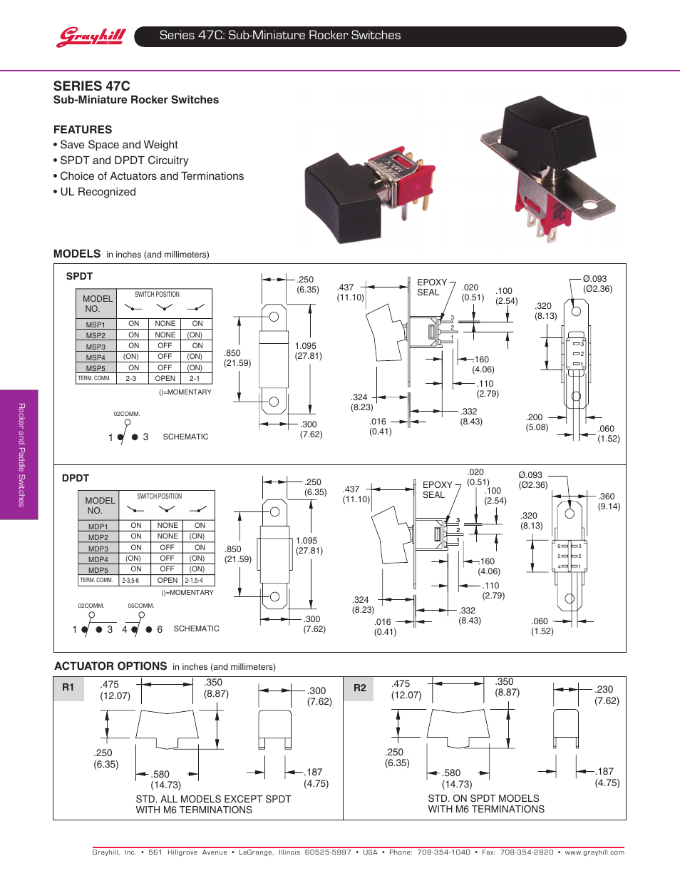 Grayhill Rocker Switches 47C Series User Manual | 3 pages