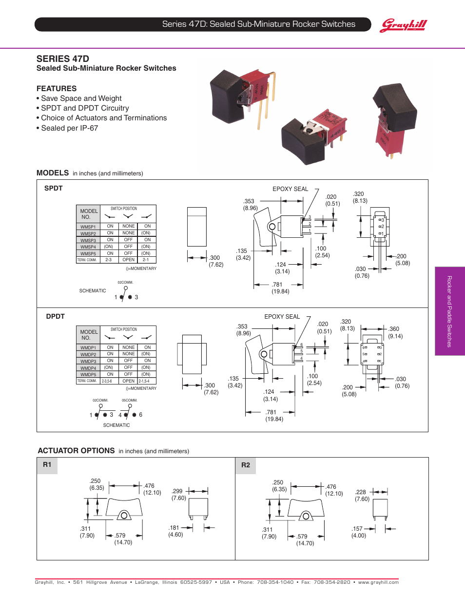 Grayhill Rocker Switches 47D Series User Manual | 3 pages