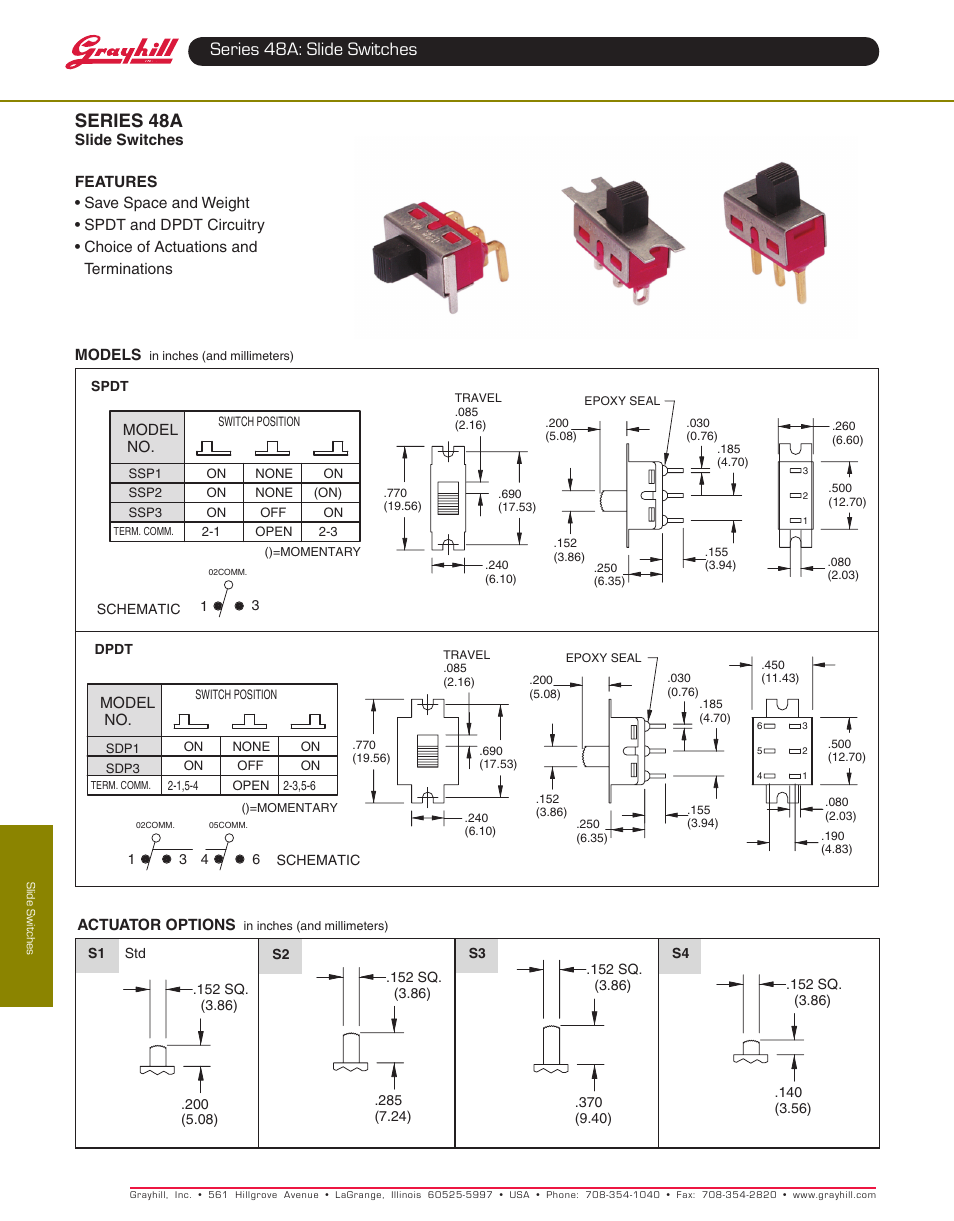 Grayhill Slide Switches 48A Series User Manual | 3 pages