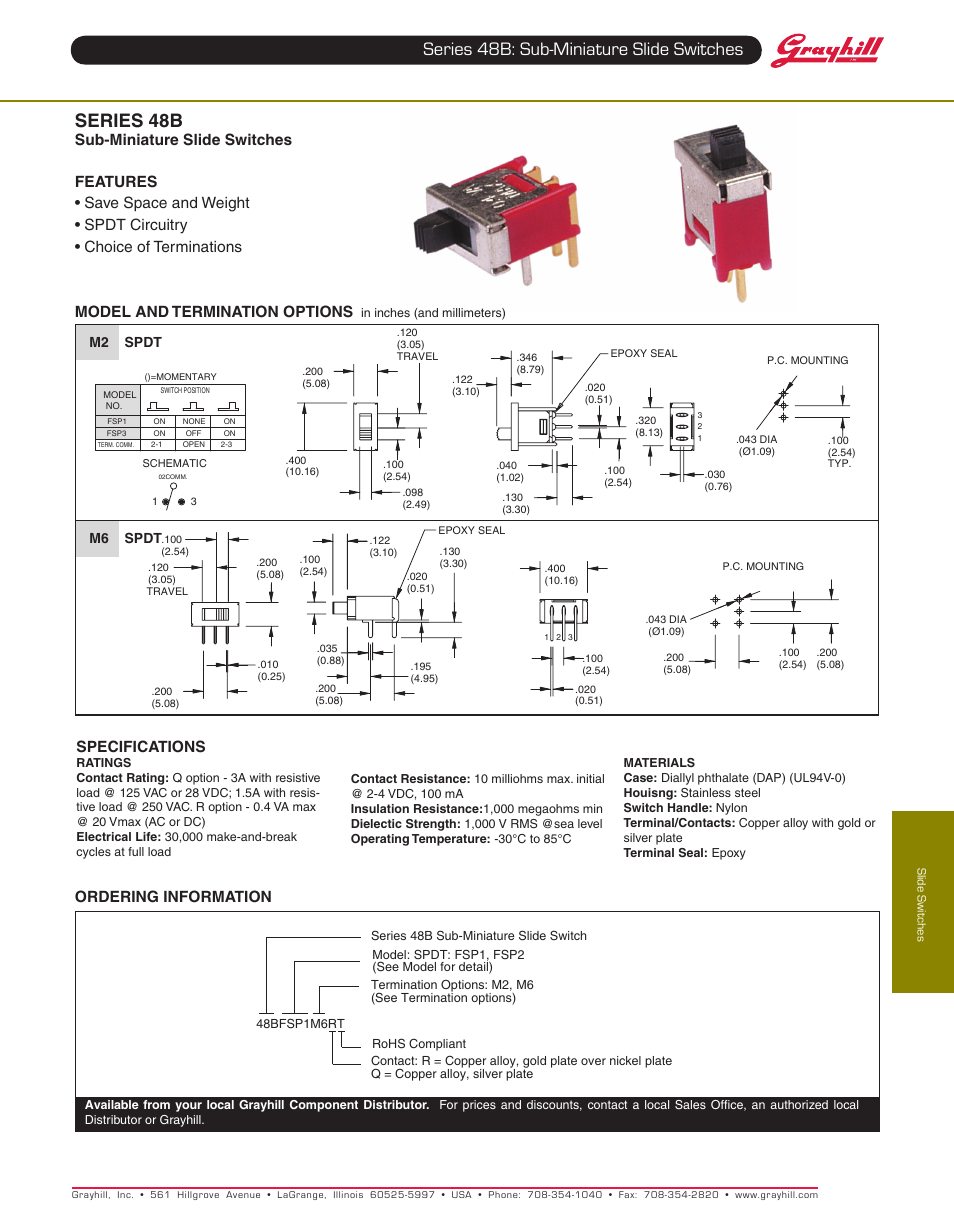 Grayhill Slide Switches 48B Series User Manual | 1 page