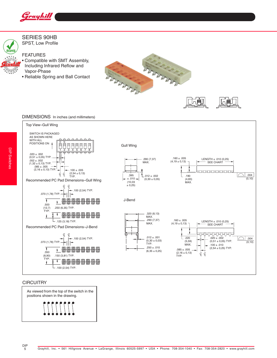 Grayhill DIP Switches: Surface Mount 90HB Series User Manual | 2 pages