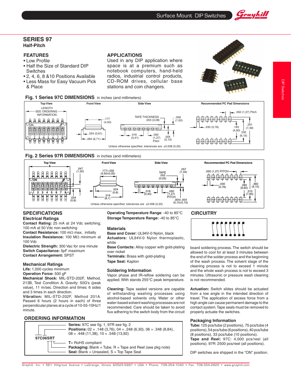 Grayhill DIP Switches: Surface Mount 97 Series User Manual | 1 page