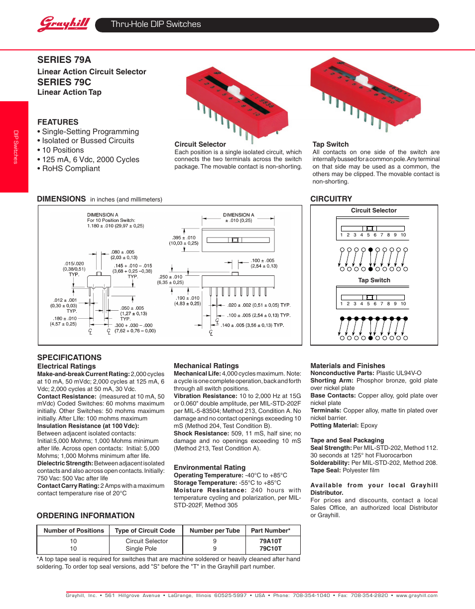 Grayhill DIP Switches: Thru-Hole 79 Series User Manual | 2 pages