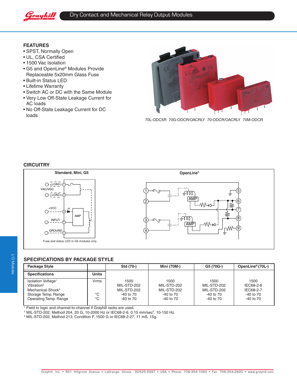 Grayhill Modules Dry Contact and Mechanical Relay Output User Manual | 2 pages