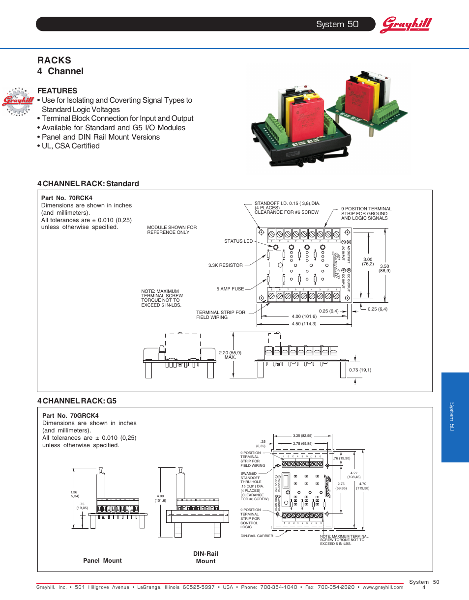 Grayhill Racks 4 Channel User Manual | 2 pages