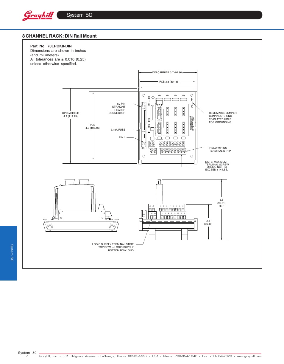 8 channel rack: din rail mount, System 50 | Grayhill Racks 8 Channel User Manual | Page 2 / 5