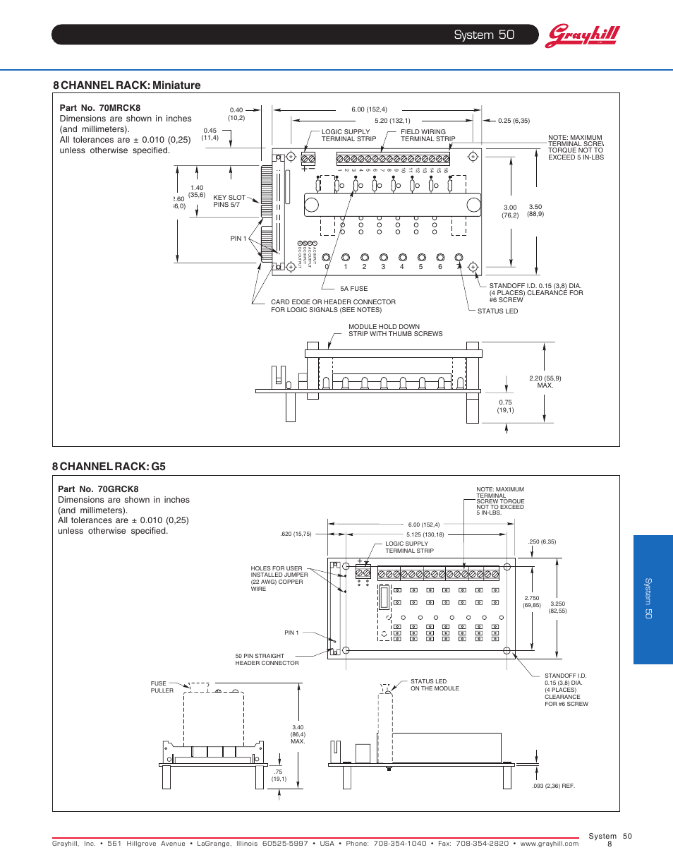 System 50, 8 channel rack: miniature 8 channel rack: g5 | Grayhill Racks 8 Channel User Manual | Page 3 / 5