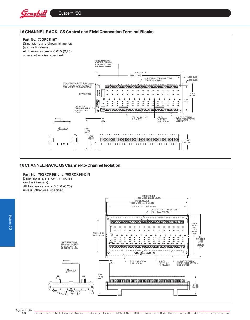 16 channel rack: g5 channel-to-channel isolation, System 50 | Grayhill Racks 16 Channel User Manual | Page 3 / 7
