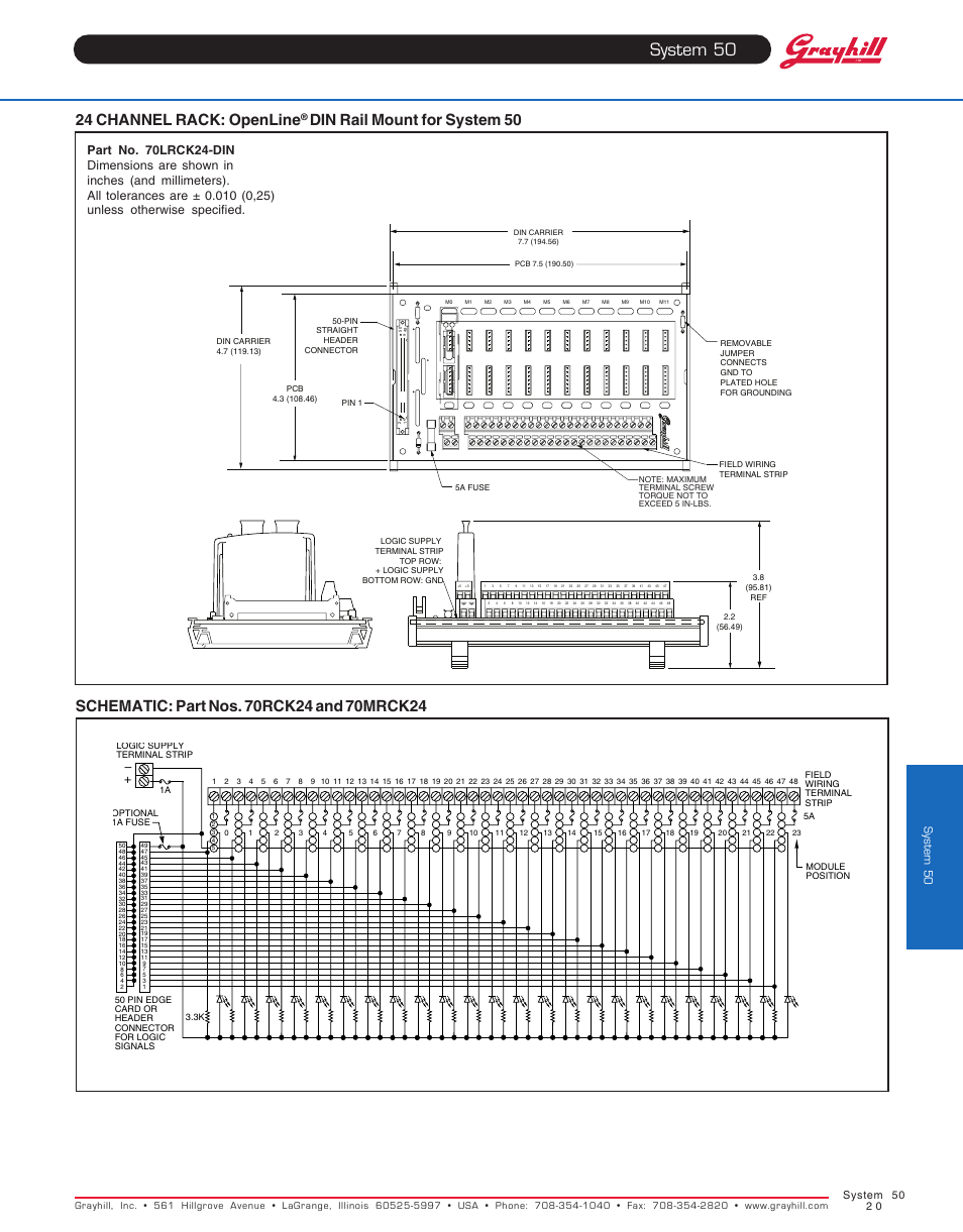 Din rail mount for system 50, System 50, System 50 2 0 | Grayhill Racks 24 Channel (in-line) User Manual | Page 3 / 4