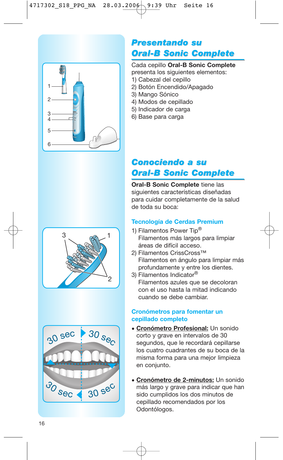 Conociendo a su | Braun Sonic complete Toothbrush User Manual | Page 15 / 33