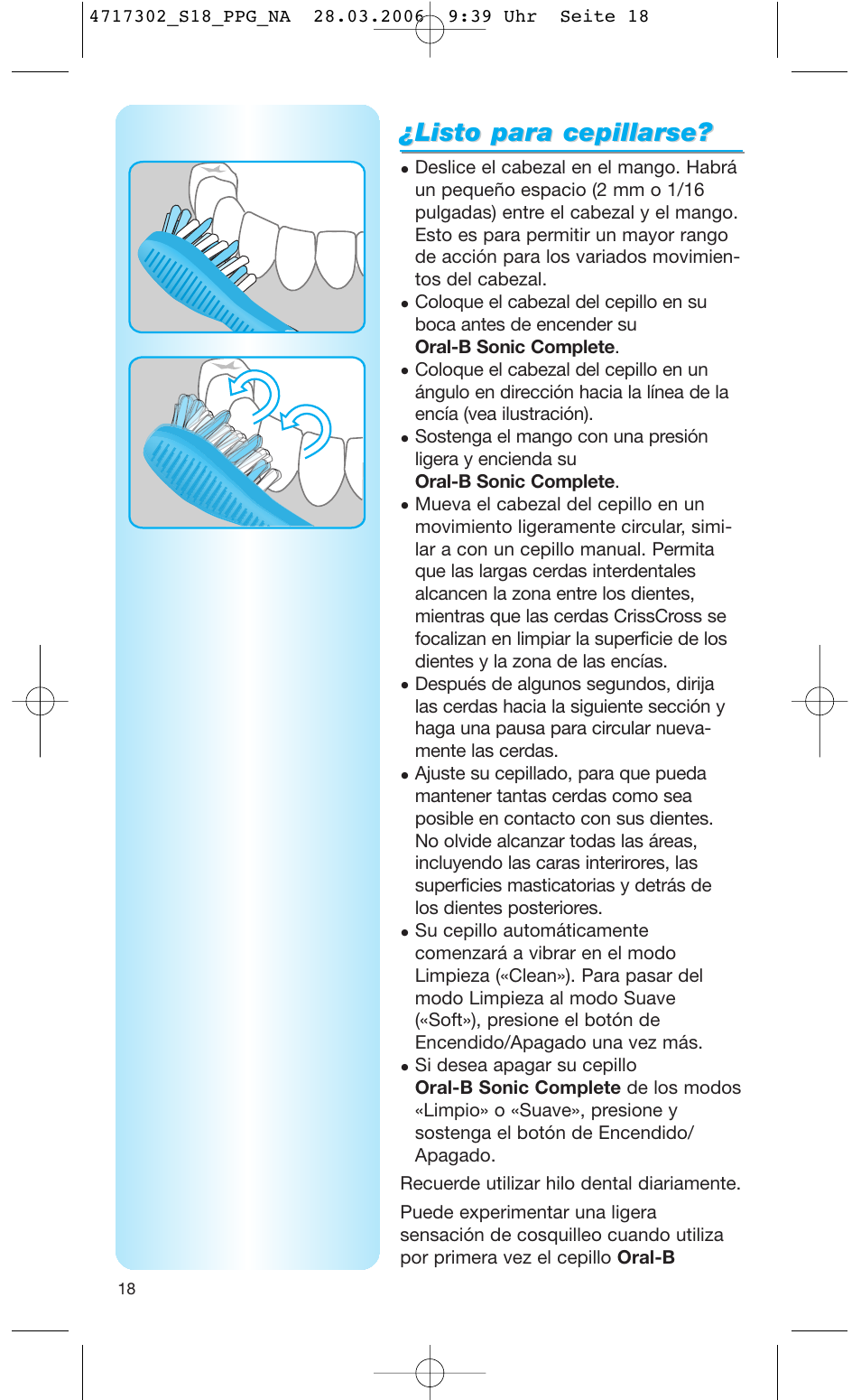 Listo para cepillarse | Braun Sonic complete Toothbrush User Manual | Page 17 / 33