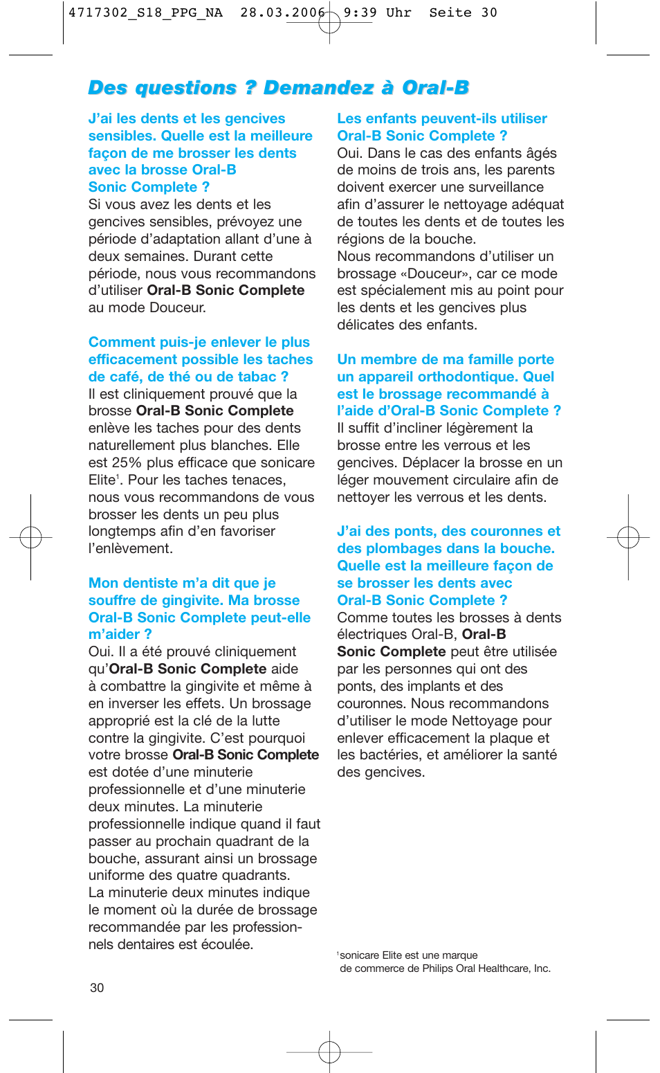 Des questions ? demandez à oral-b | Braun Sonic complete Toothbrush User Manual | Page 29 / 33