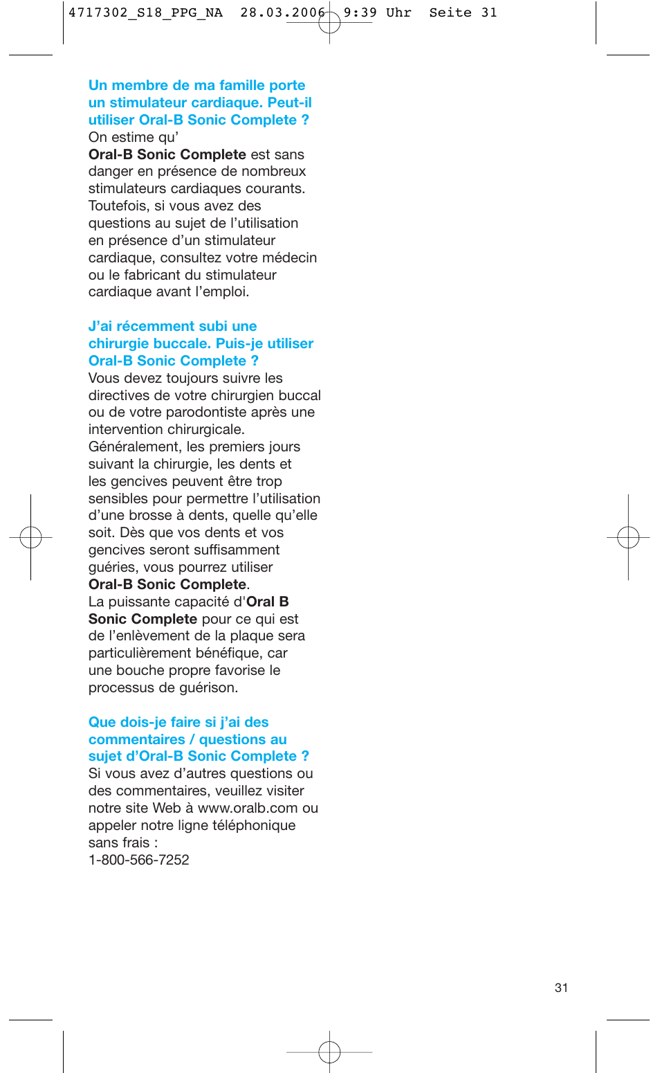 Braun Sonic complete Toothbrush User Manual | Page 30 / 33